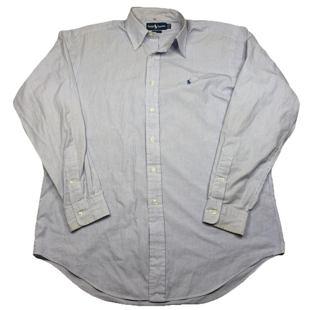 Ralph Lauren Mens 16-35 Yarmouth Button Down Shirt Blue White Pinstripe Cotton